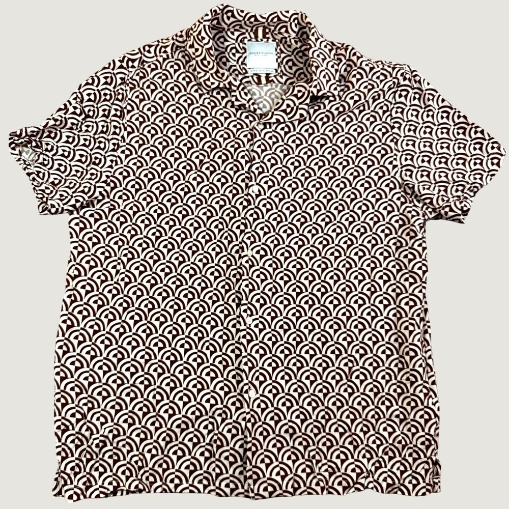Denim & Flower Ricky Singh Mens XL Brown Geometric Arch Viscose Camp Shirt